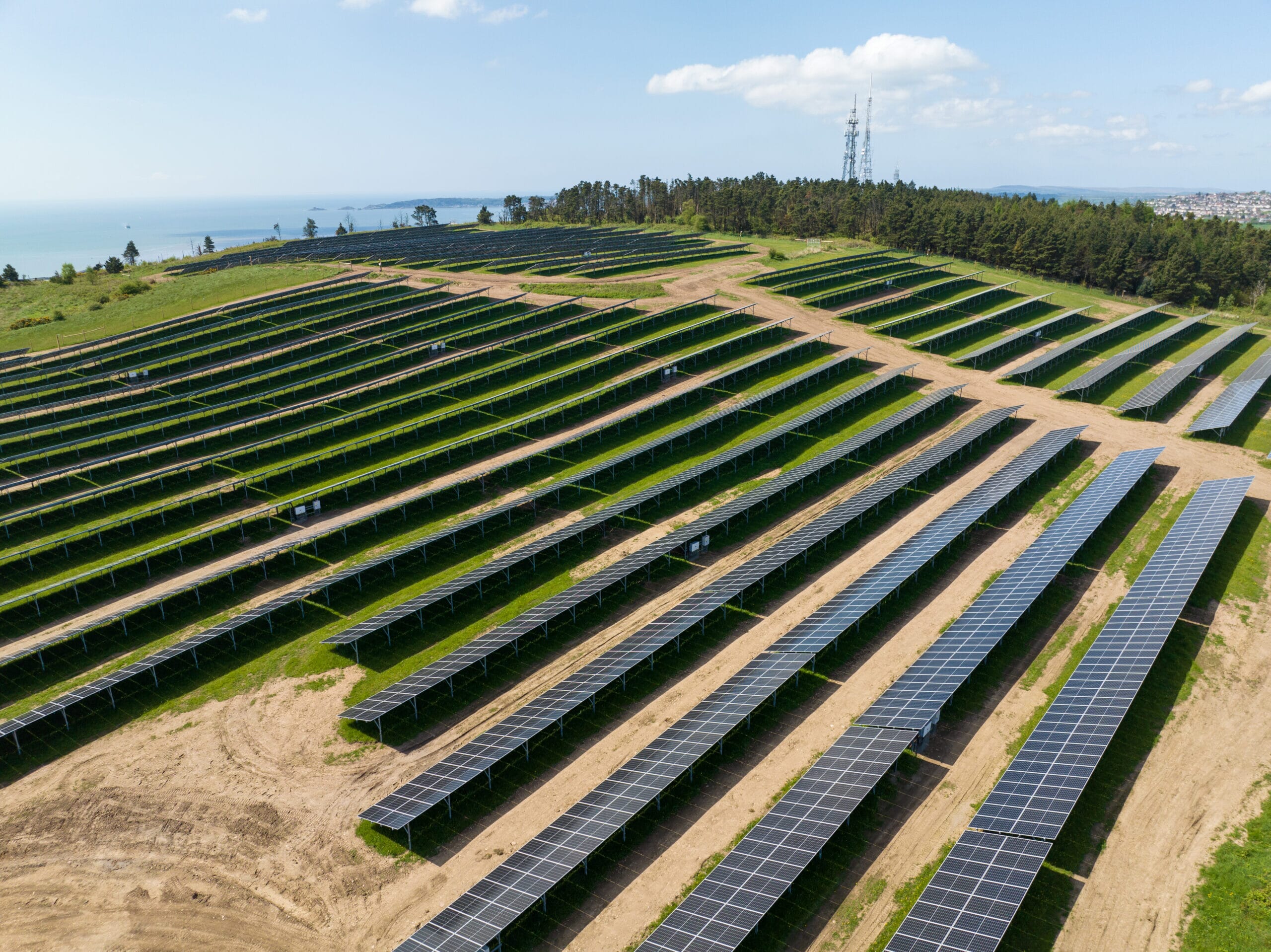 An aerial view of Carn Nicholas solar park