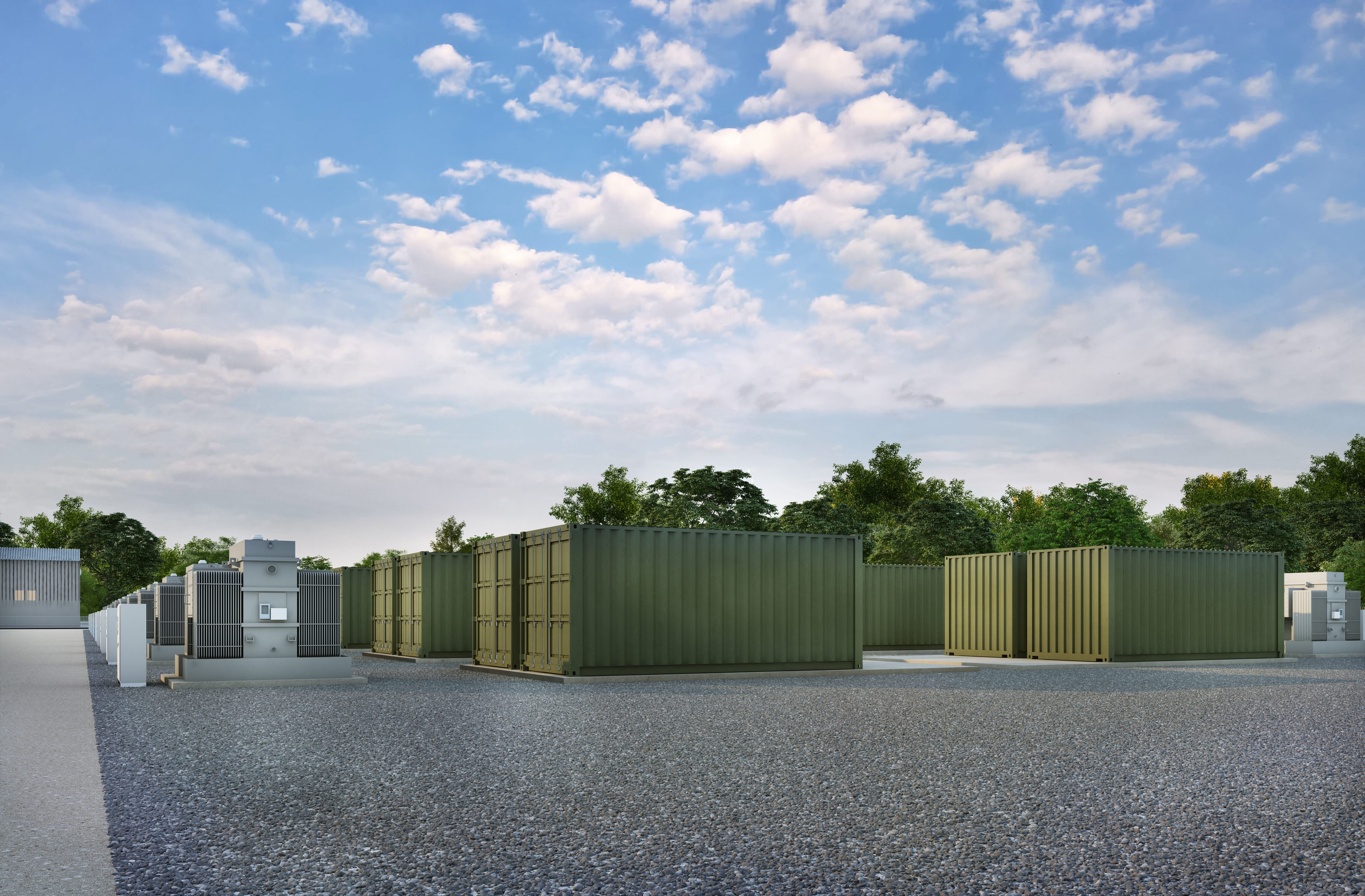 A rendered image of Energy Storage System containers.