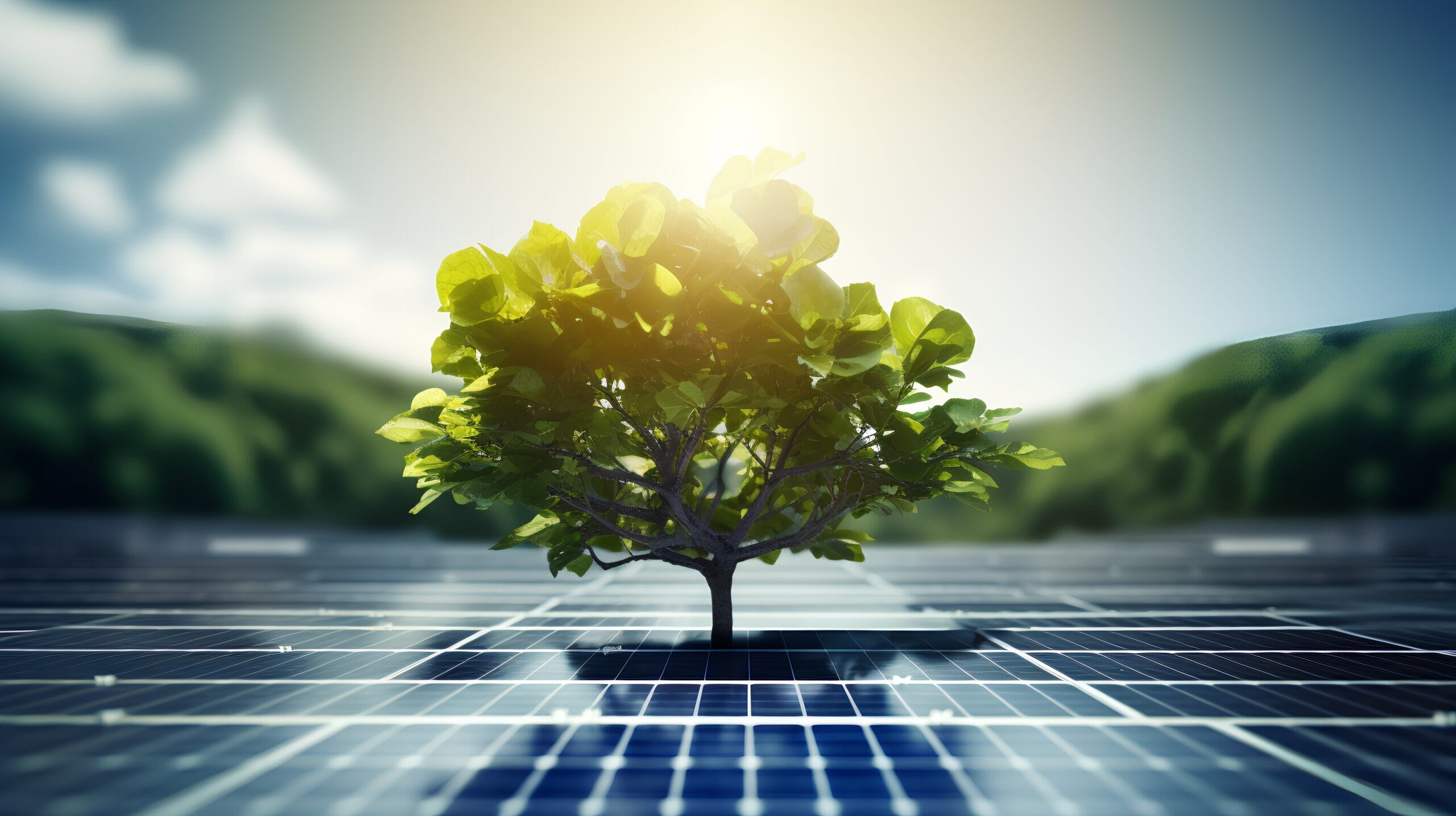 A-tree-growing-out-of-solar-panels-on-a-backdrop-of-green-hills-representing-energy-transition-initiatives-at-Innova-Ventures-scaled